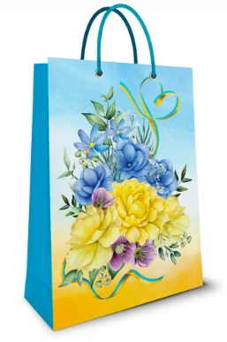 Пакет з картону № 168 ламінування Фоліо Жовто-блакитний з квітами П168 — фото 2