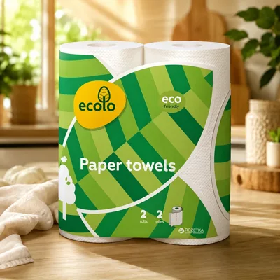 Паперові рушники Ecolo 2 шарові 45 відривів 2 шт