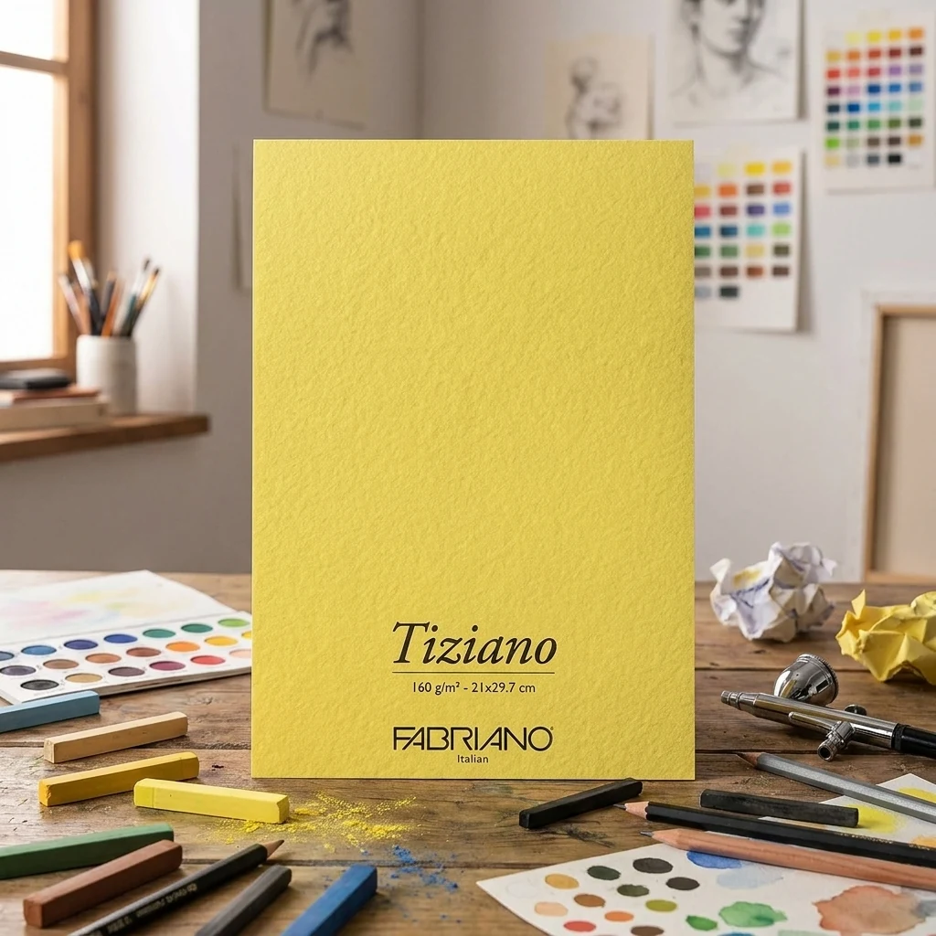 Папір для пастелі Tiziano, A4, 160 г/м2, limone (лимонний), середнє зерно, Fabriano