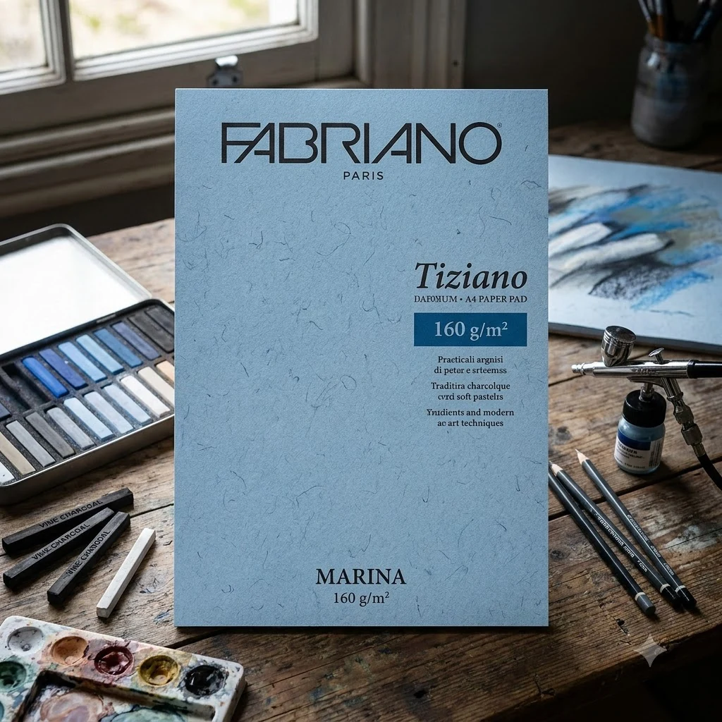 Папір для пастелі Tiziano, A4, 160 г/м2, marina (блакитний з ворсинками), середнє зерно, Fabriano