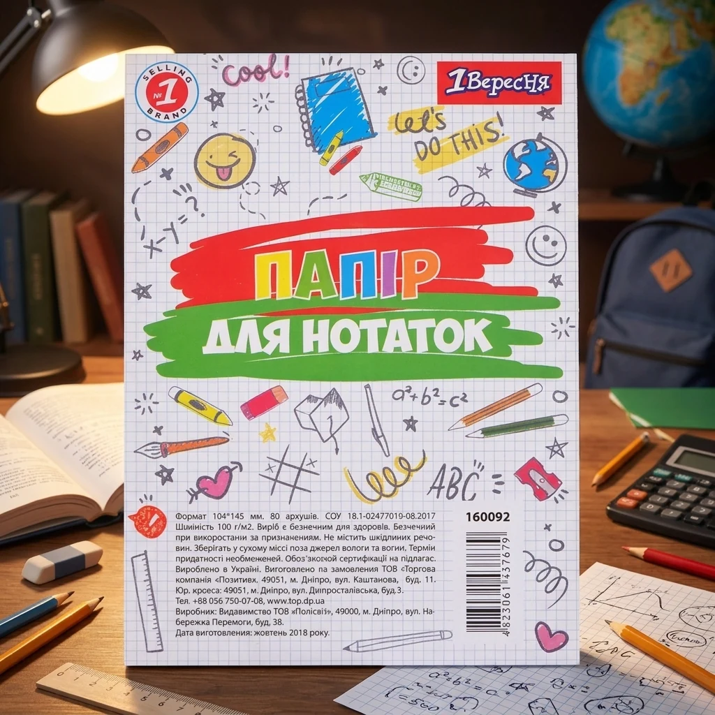 Папір для заміток 104 х 145 мм, щільністю 100 г/м2, 80 аркушів. Блок клеєний