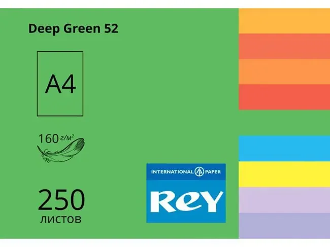 Папір кольоровий А4 160 Зелений інтенсивний "Deep Green 52" Rey Adagio — фото 2