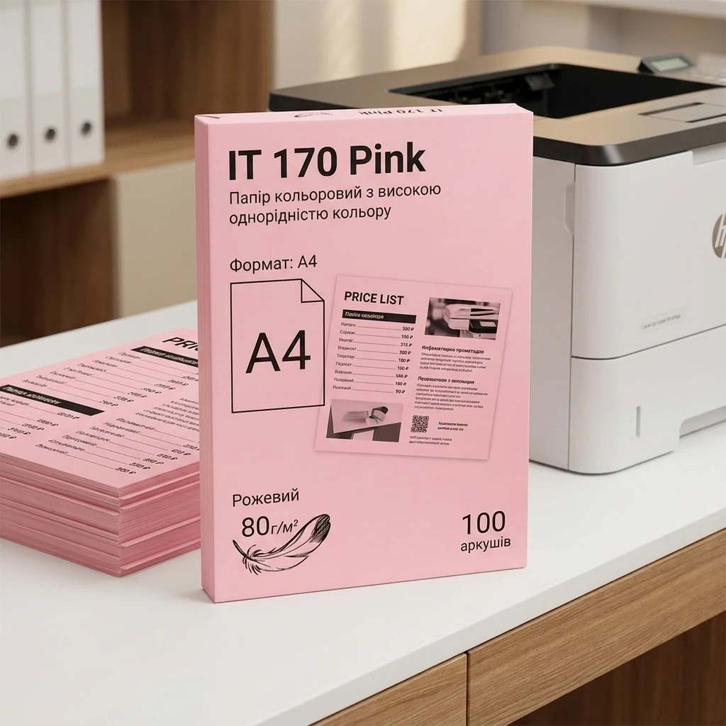 Папір кольоровий А4 80 Рожевий 100 арк "Pink 170" Crystal
