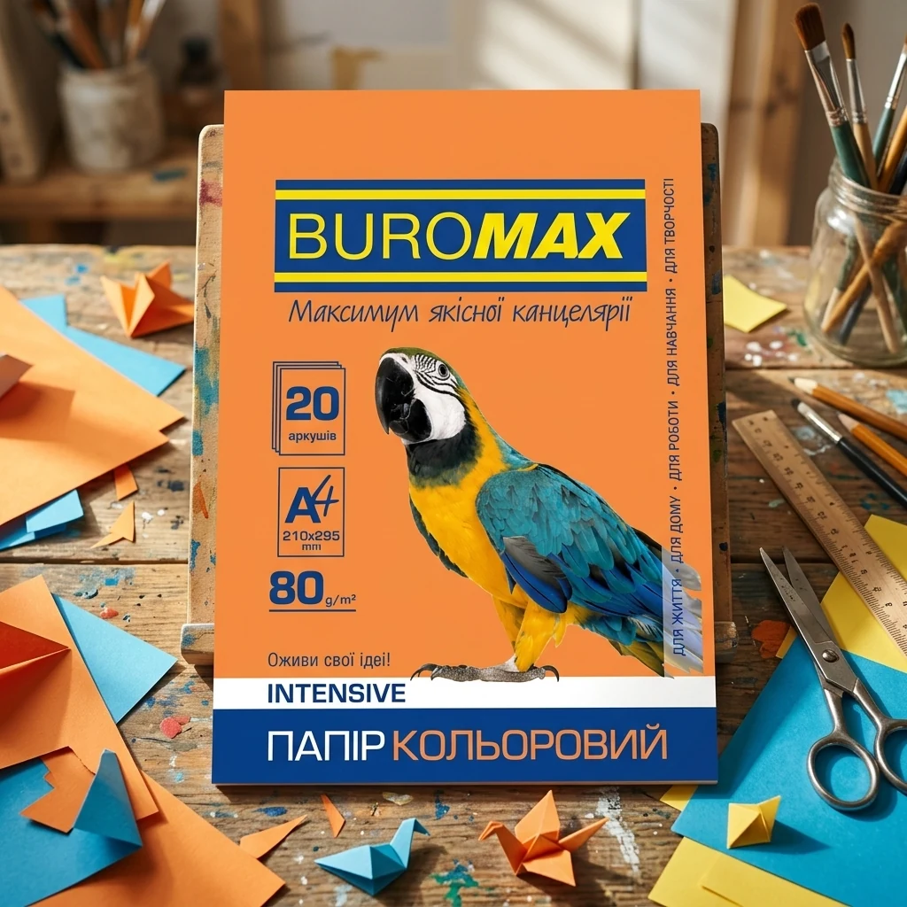Папір кольоровий щільністю 80г/м2, набір 20 листів, помаранчева інтенсив
