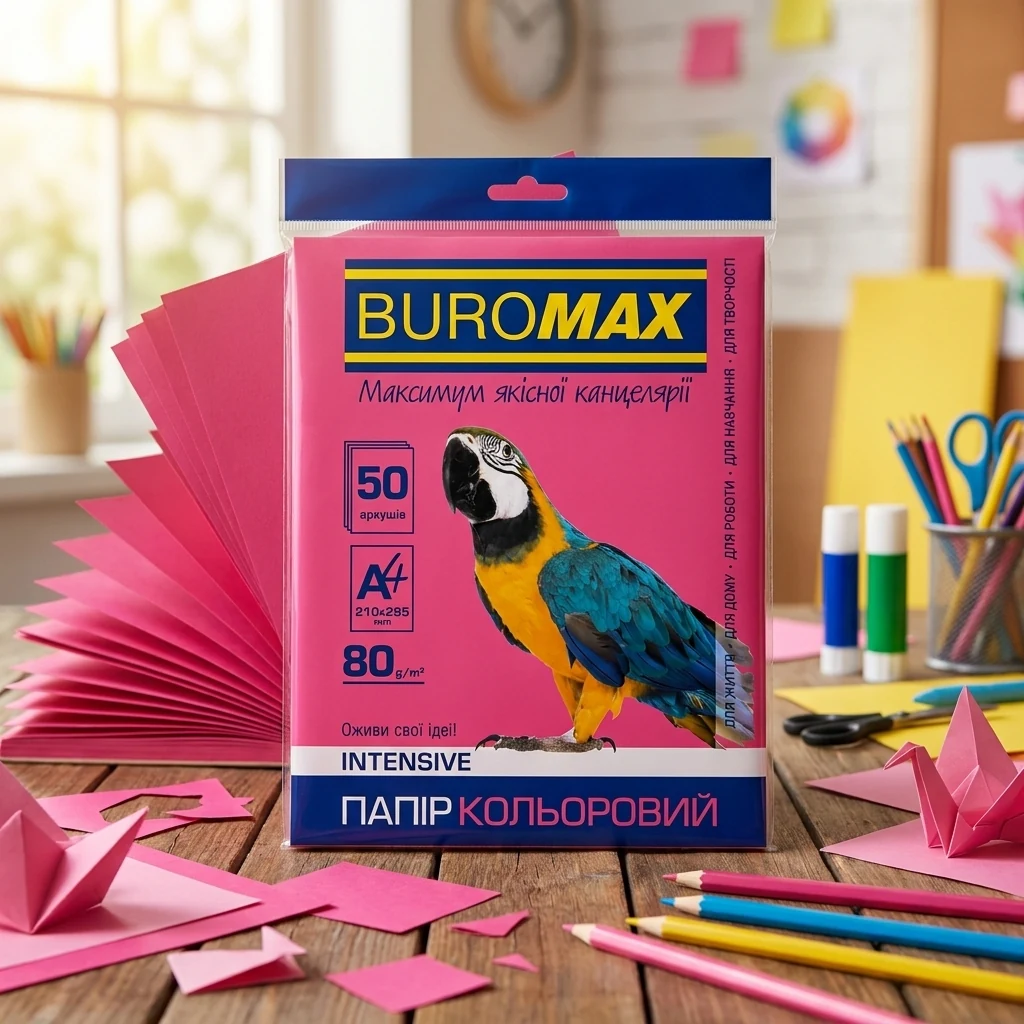 Папір кольоровий щільністю 80г/м2, набір 50 листів, INTENSIV малинова