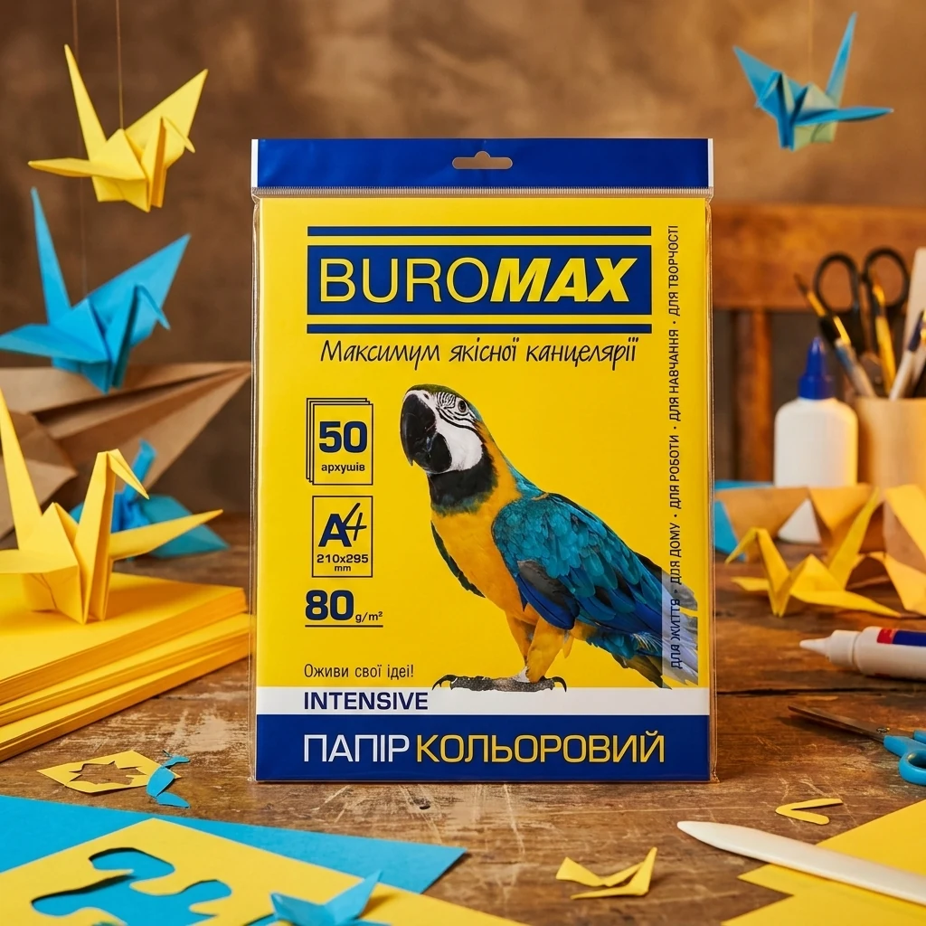 Папір кольоровий щільністю 80г/м2, набір 50 листів, INTENSIV жовта