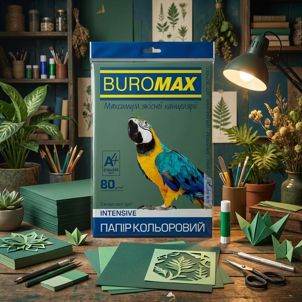 Папір кольоровий щільністю 80г/м2, набір 50 листів, зелена DARK
