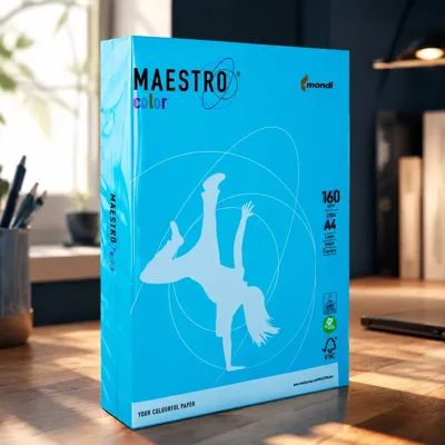 Папір кольоровий A4 160г/м Intensive 250арк AB48 Aqua Blue синій Maestro Color