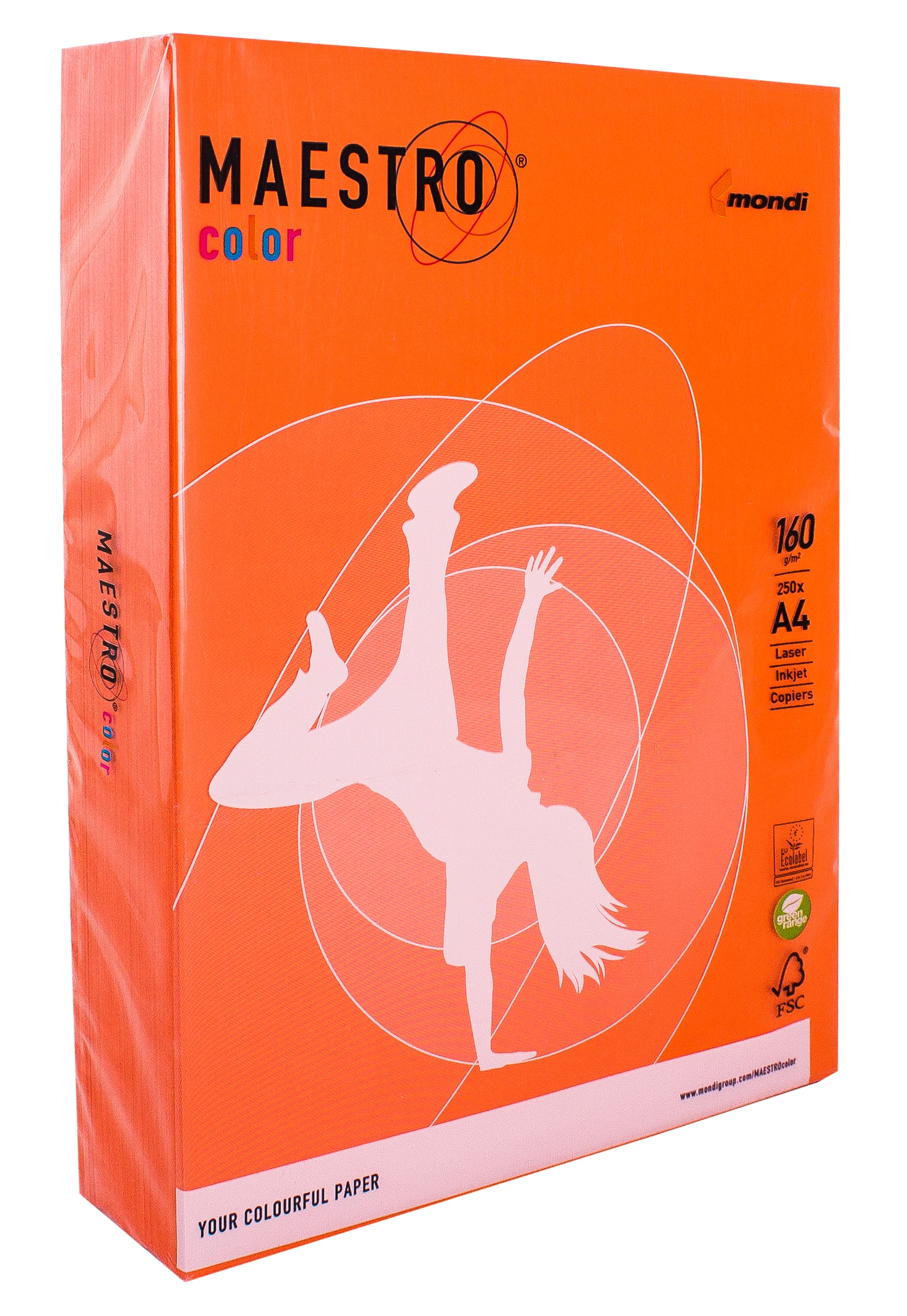 Папір кольоровий A4 160г/м Intensive 250арк OR43 Orange помаранчевий Maestro Color — фото 2