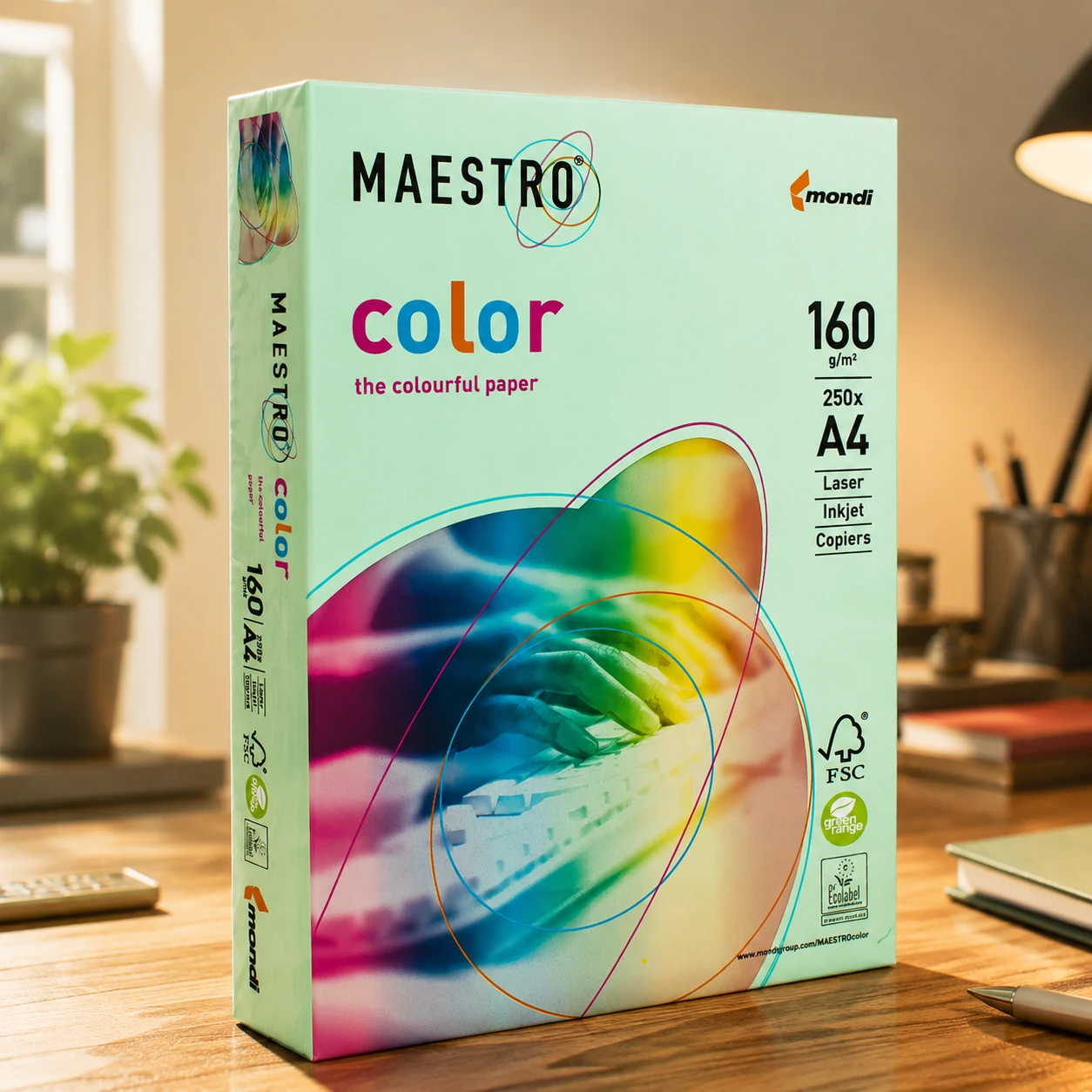 Папір кольоровий A4 160г/м Pastell 250арк MG28 Medium Green зелений Maestro Color — Офісний папір