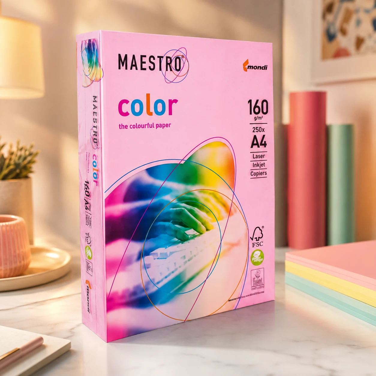 Папір кольоровий A4 160г/м Pastell 250арк PI25 Pink рожевий Maestro Color — Офісний папір