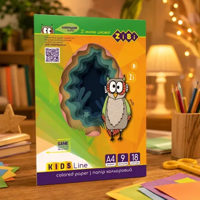Папір кольоровий А4 18 арк 9 кол KIDS Line ZB.1900