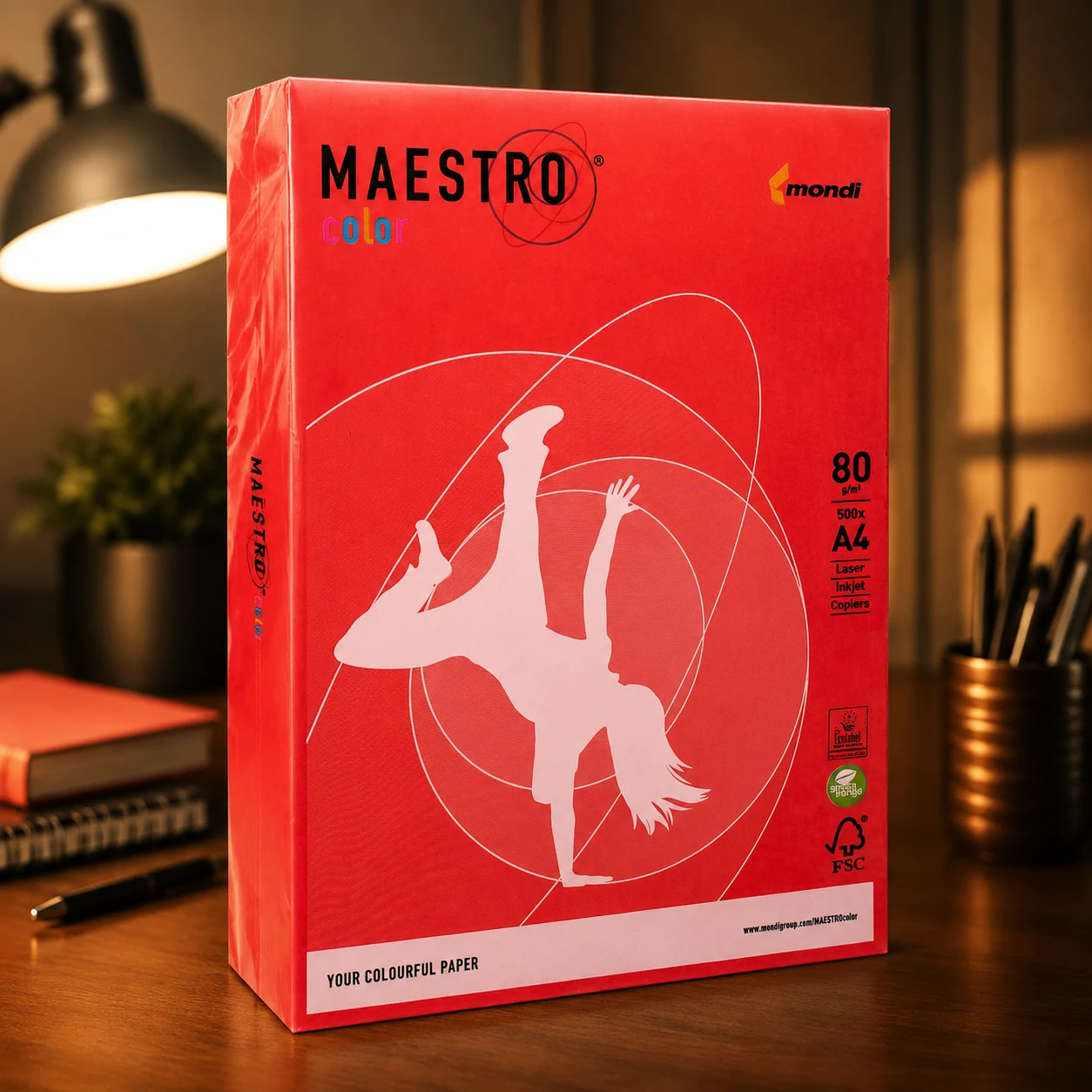 Папір кольоровий A4 80г/м Intensive 500арк CO44 Coral Red червоний Maestro Color