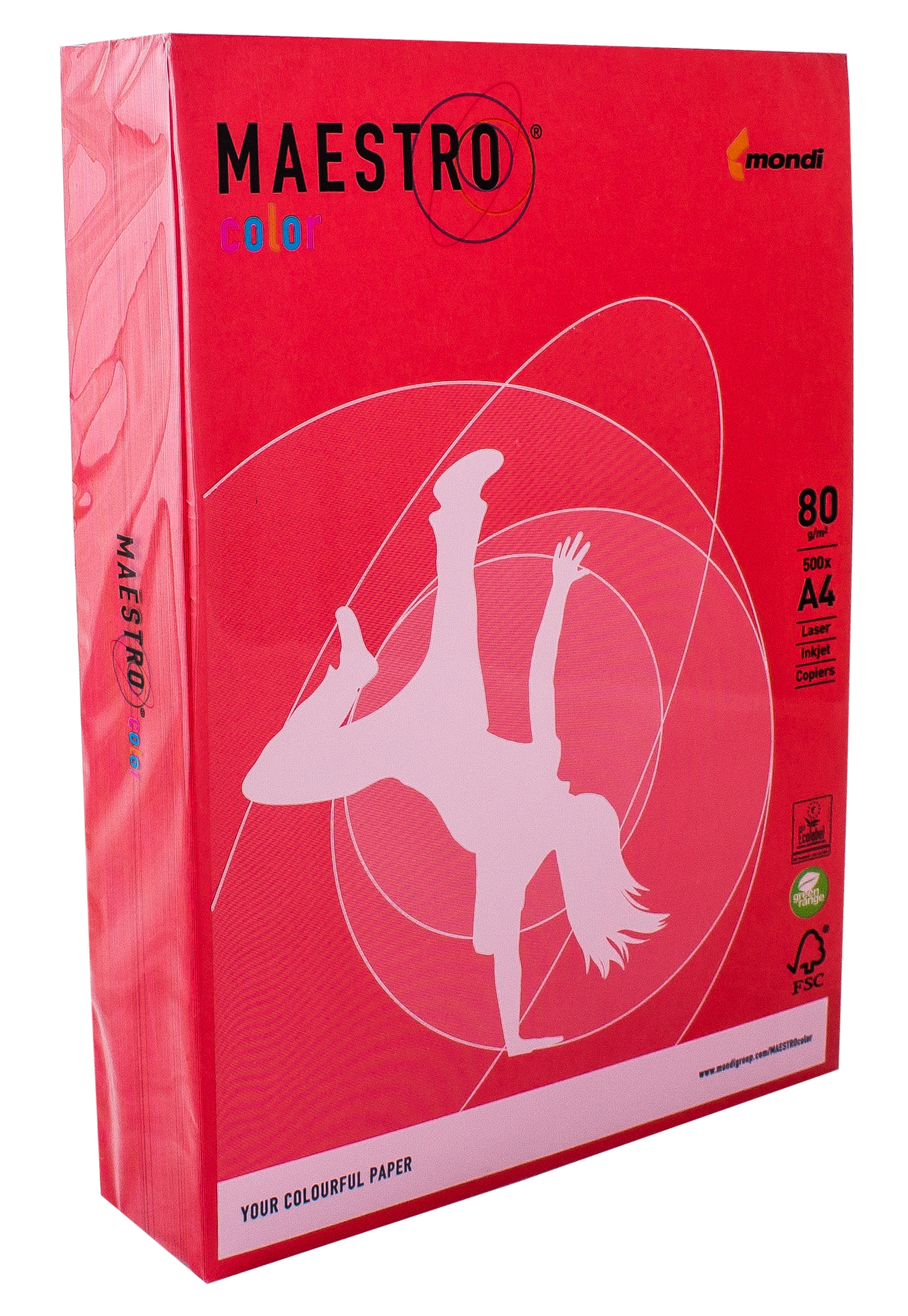 Папір кольоровий A4 80г/м Intensive 500арк CO44 Coral Red червоний Maestro Color — фото 2