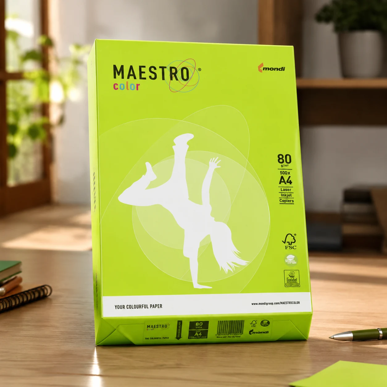 Папір кольоровий A4 80г/м Neon 500арк. Green зелений Maestro Color