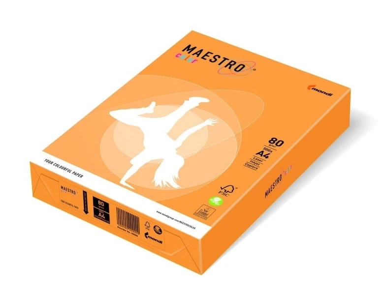 Папір кольоровий A4 80г/м Neon 500арк Orange помаранчевий Maestro Color — фото 2