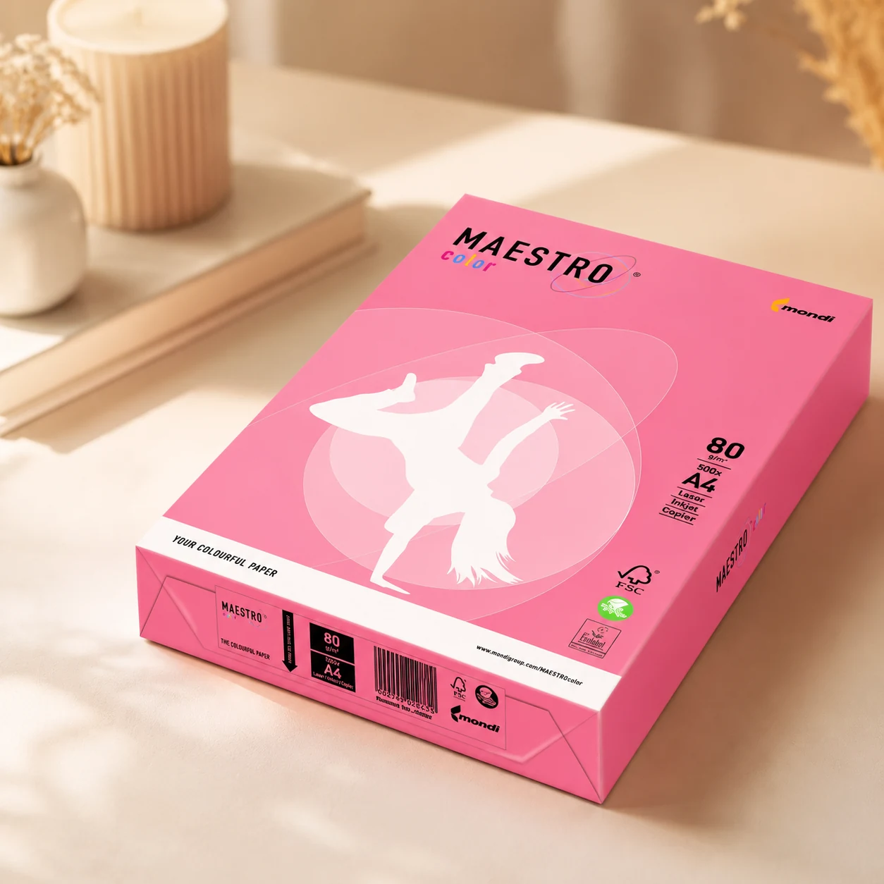 Папір кольоровий A4 80г/м Neon 500арк Pink рожевий Maestro Color