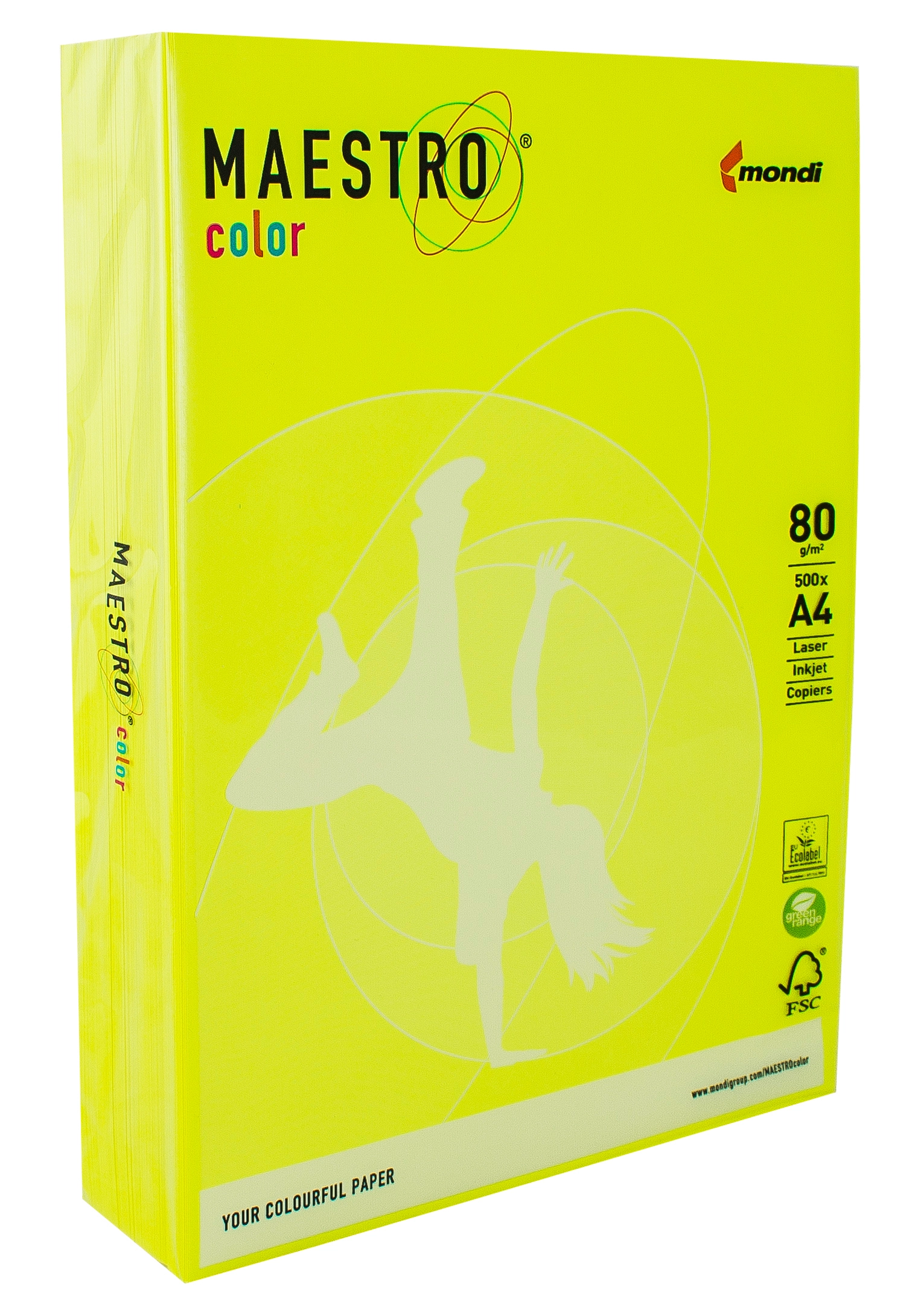 Папір кольоровий A4 80г/м Neon 500арк Yellow жовтий Maestro Color — фото 2