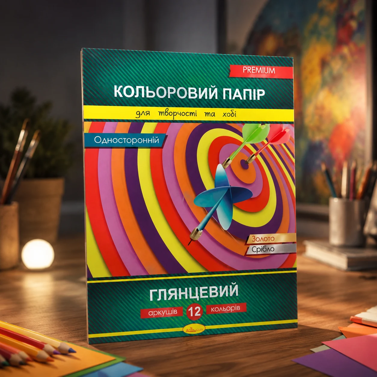 Папір кольоровий Апельсин Premium А4КПГ-А4-12 2021 12 арк. — Альбоми, атласи, папір