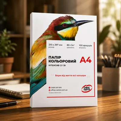 Папір кольоровий Офіс Центр A4 80г/м 200 арк. мікс 5 кольорів Веселка Інтенсив