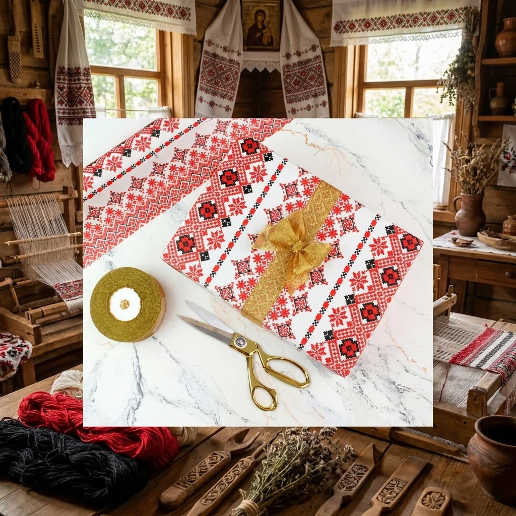 Папір пакувальний 0,7*8 м односторонній Вишиванка