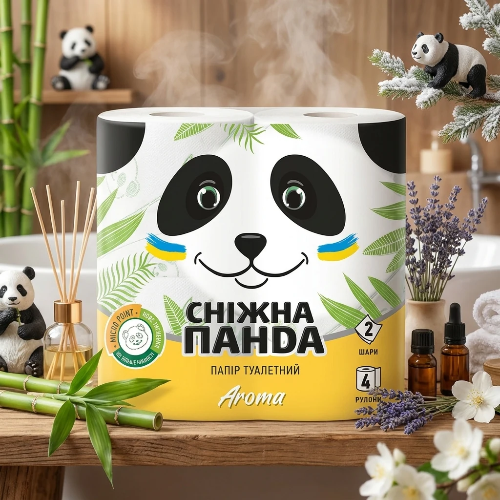 Папір туалетний 2-шаровий, Сніжна панда Aroma