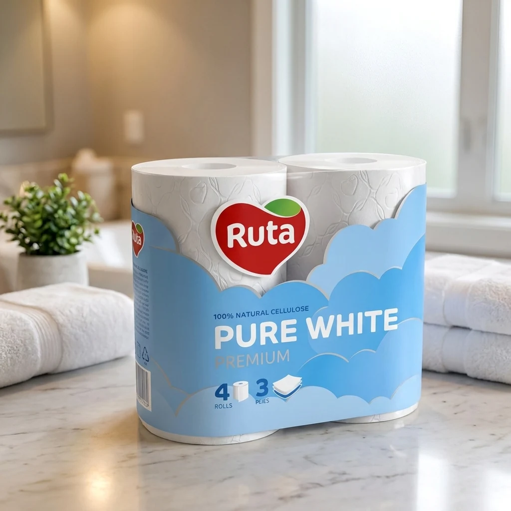 Папір туалетний Ruta Pure White 4 рулони 3 шари — Паперові вироби