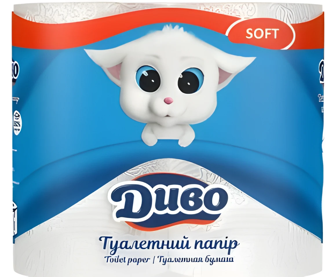 Папір туалетний целюлозний на гільзі білий 2-х шаровий Soft Диво 4 рул