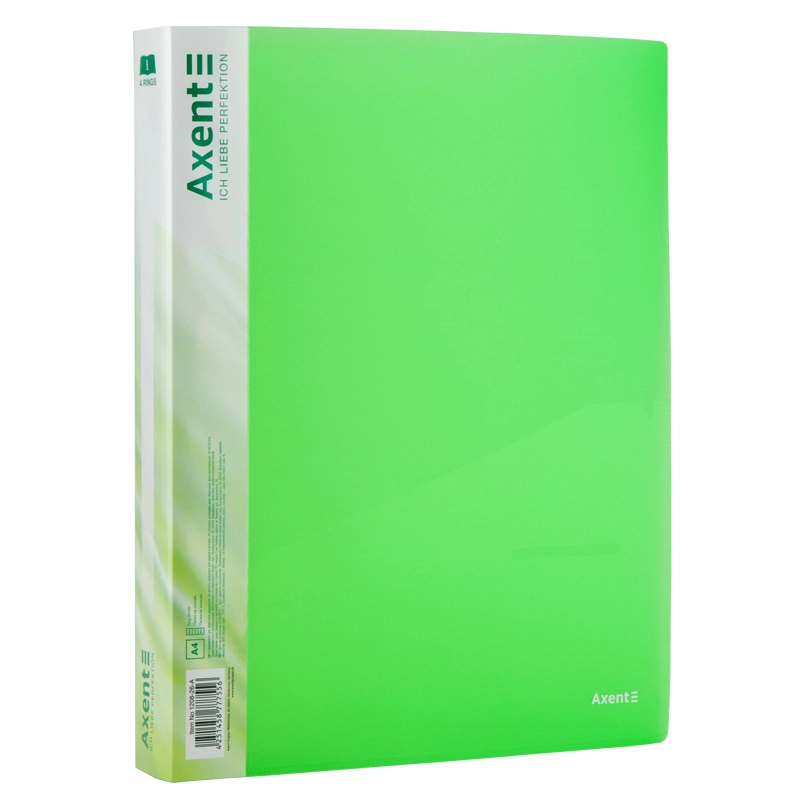Папка А4 4 кільця пластик 35мм Axent прозора зелена — фото 3