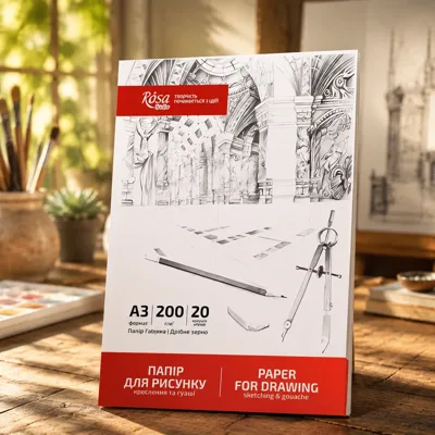 Папка для рисунку, креслення і гуаші А3, 20арк, Дрібне зерно, 200г/м2, ROSA Studio
