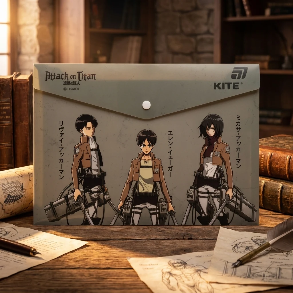 Папка на кнопці А4 кольорова "Attack on Titan" Kite