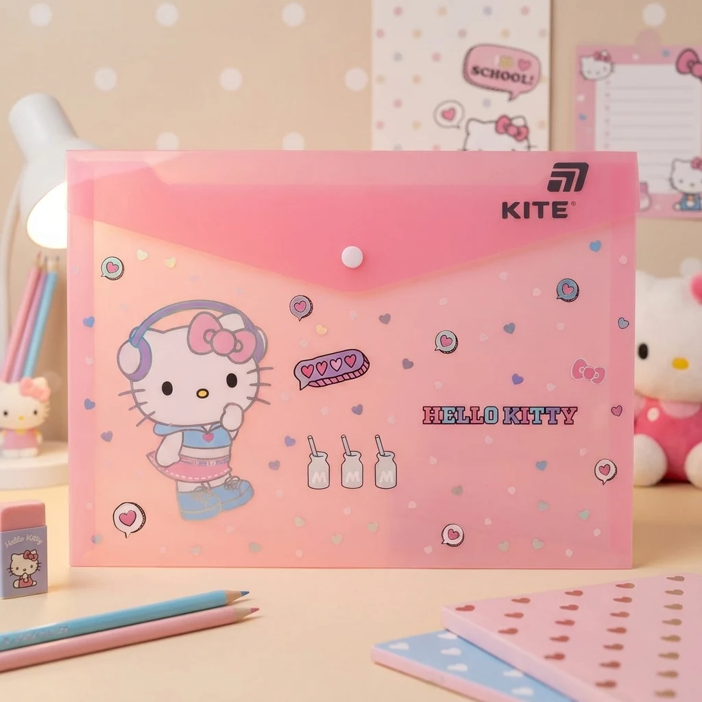 Папка на кнопці А4 кольорова "Hello Kitty" Kite
