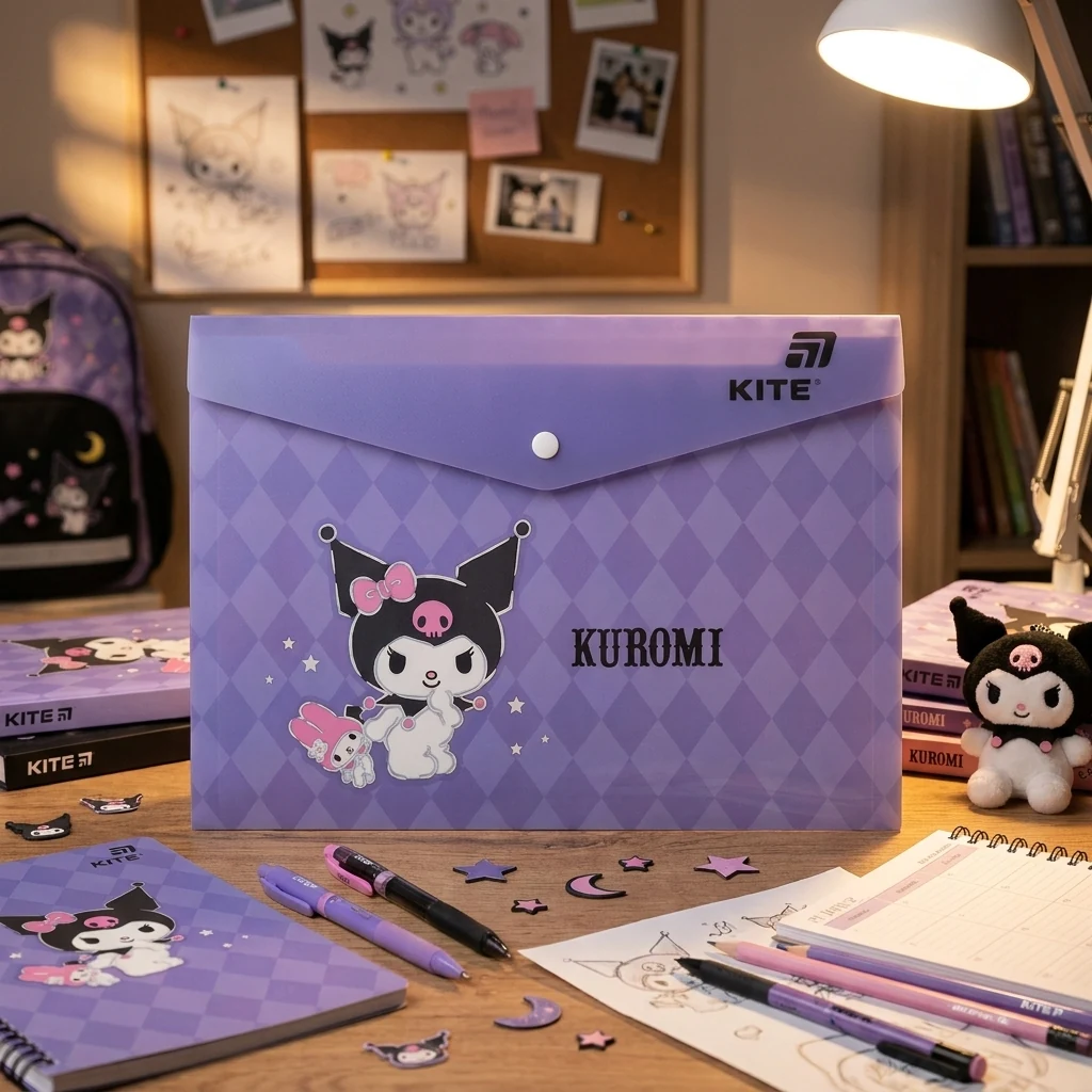 Папка на кнопці А4 кольорова "Kuromi" Kite