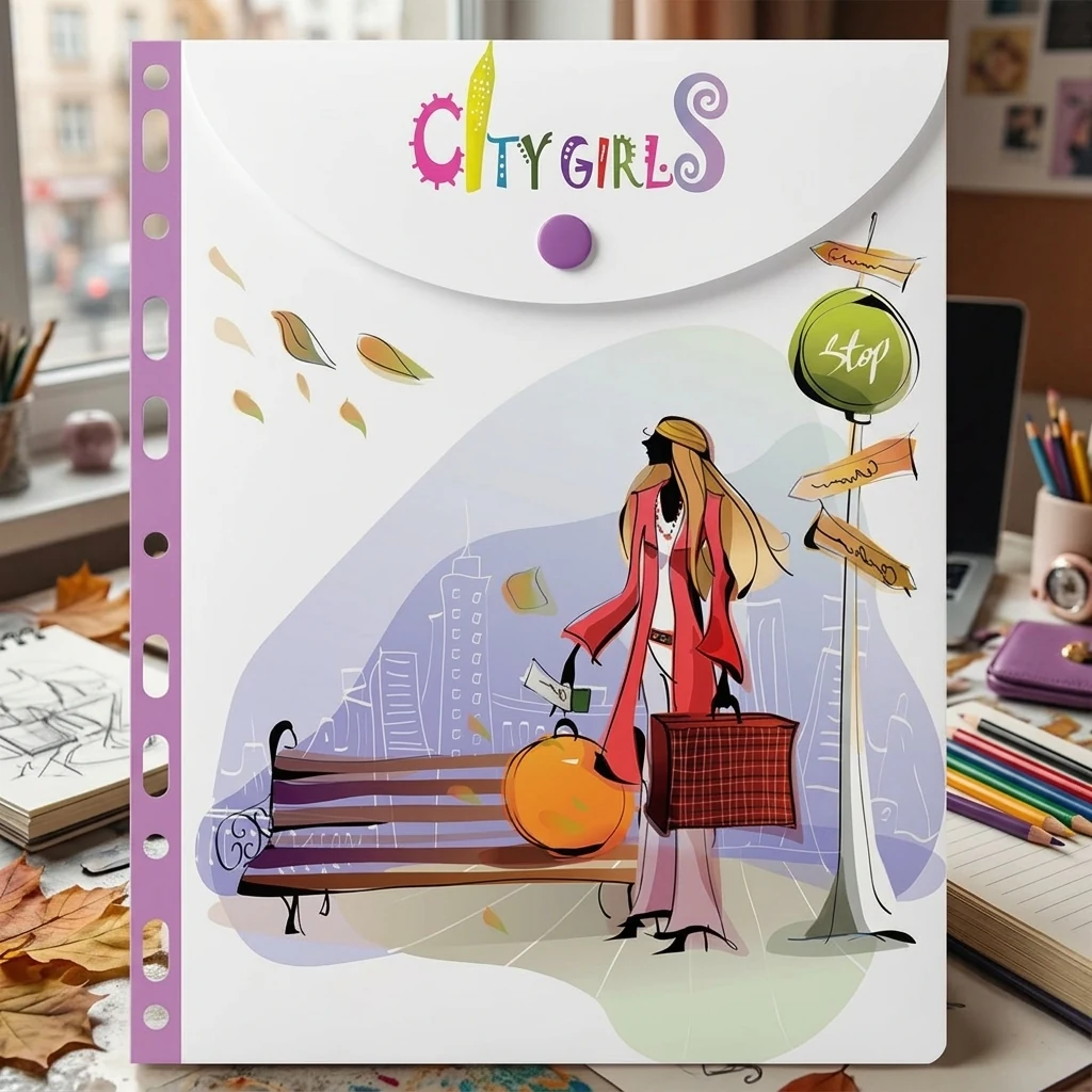 Папка на кнопці А4 вертикальна "Сity girls"