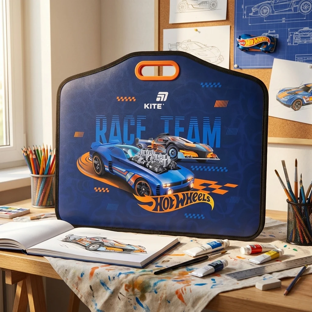 Папка-портфель А3+ пластикова на липучці "Hot Wheels"