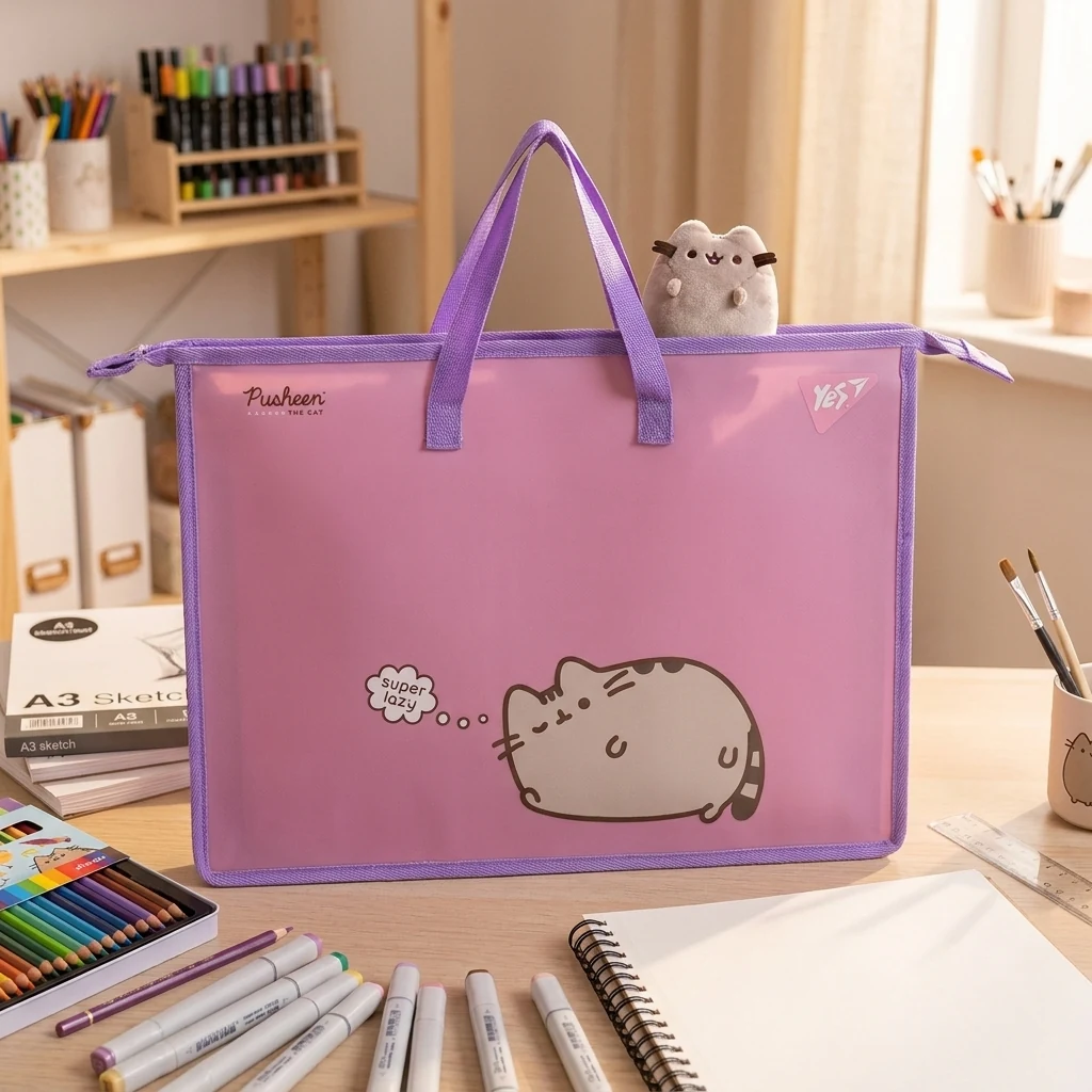 Папка-портфель шкільна А3, пластикова на блискавці "Pusheen" Yes