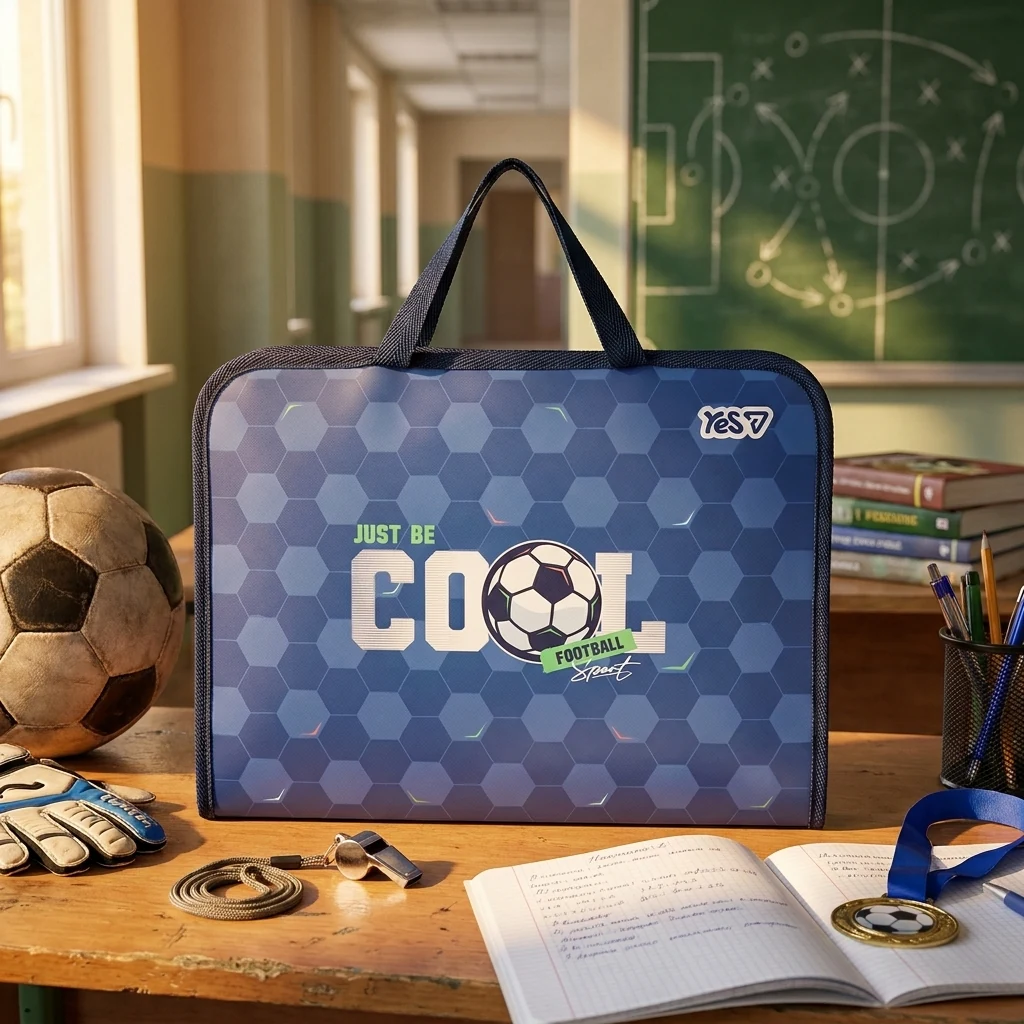 Папка-портфель шкільна А4, пластикова на блискавці "Football" YES
