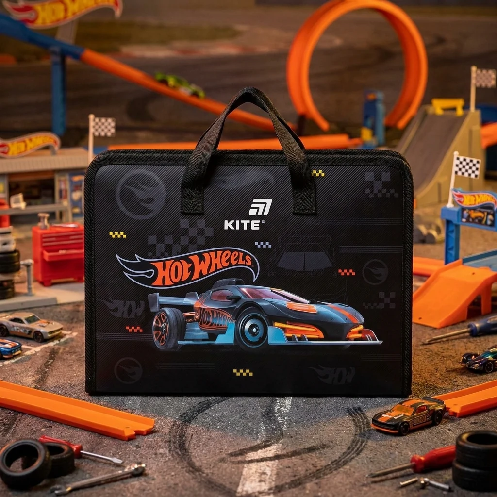 Папка-портфель шкільна А4, пластикова на блискавці "Hot Wheels" Kite