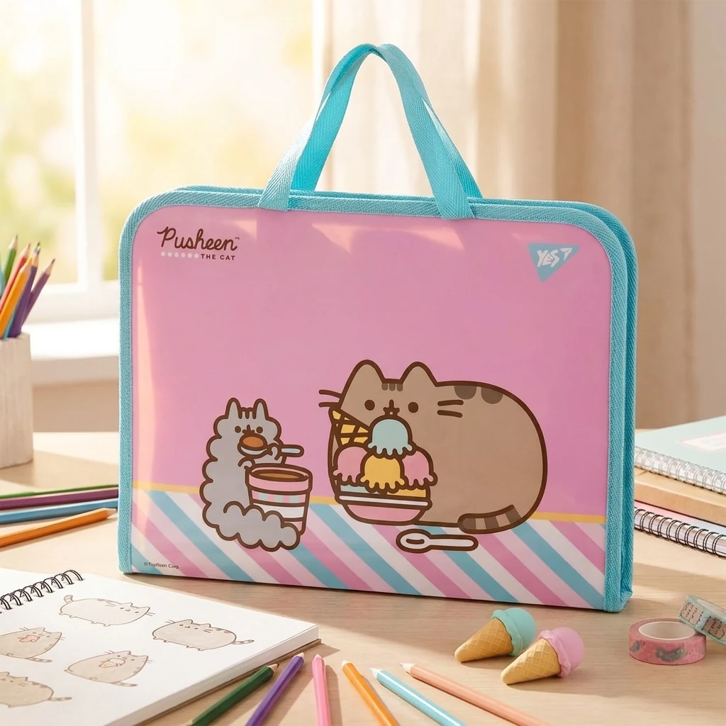 Папка-портфель шкільна А4, пластикова на блискавці "Pusheen" YES