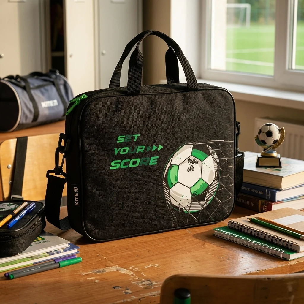 Папка-портфель шкільна А4, текстильна на блискавці "Football" Kite