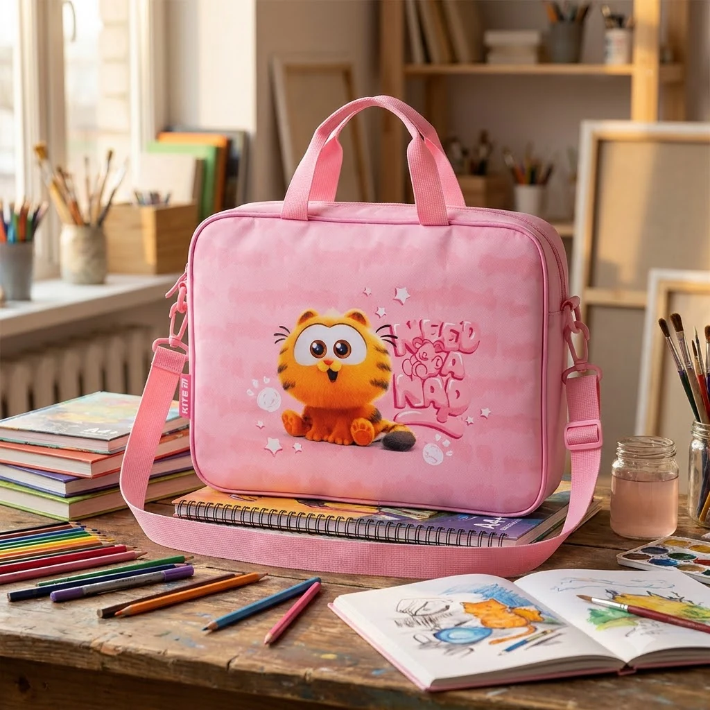 Папка-портфель шкільна А4, текстильна на блискавці "Garfield" Kite