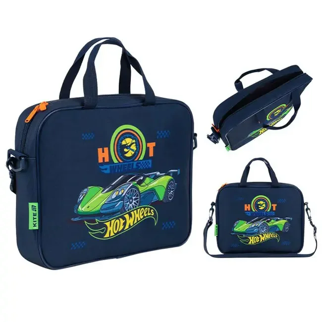 Папка-портфель шкільна А4, текстильна на блискавці "Hot Wheels" Kite