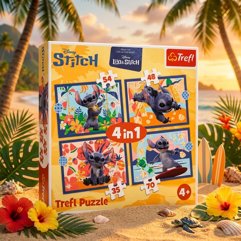 Пазли Trefl 4+ (4 в 1) "Disney Stitch The Movie Відпустка на Гаваях" (28.5х20.5)