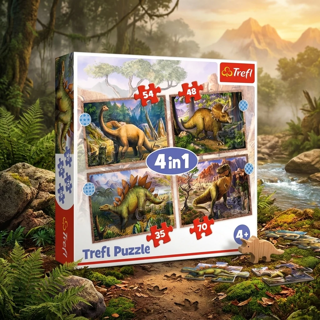 Пазли Trefl 4+ (4 в 1) "Цікаві динозаври" (28.5х20.5)