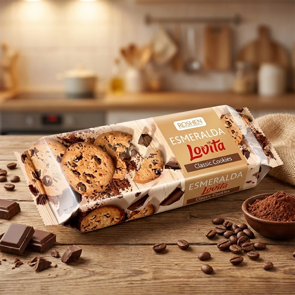 Печиво Есмеральда Lovita Classic Cookies з кусочками глазурі Roshen 150г