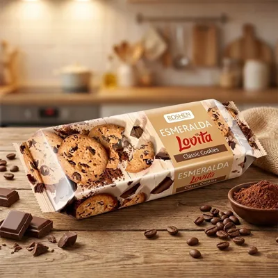 Печиво Есмеральда Lovita Classic Cookies з кусочками глазурі Roshen 150г