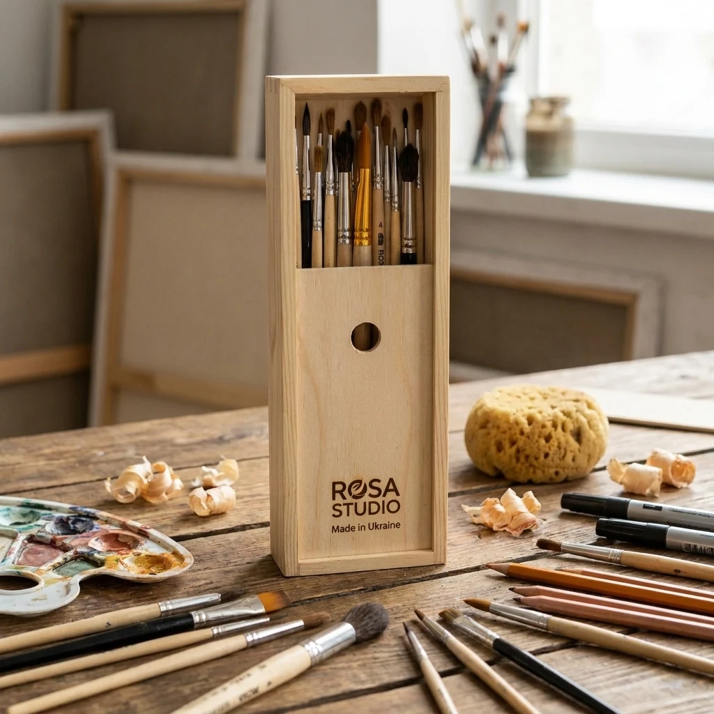 Пенал для пензлів дерев'яний 35*4,9*3 см, Rosa Studio