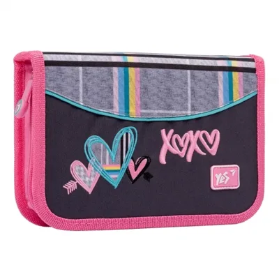 Пенал твердий YES одинарний з клапаном HP-03  Love, сірий