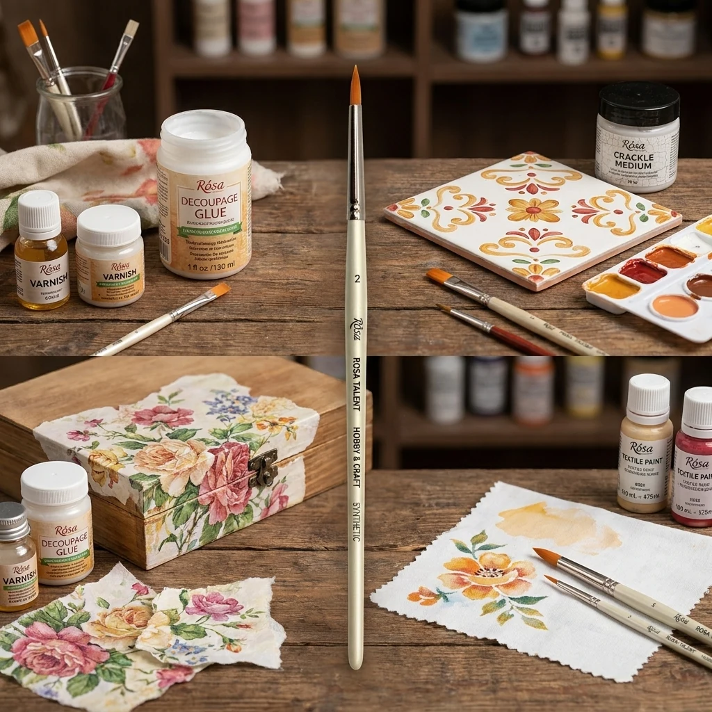 Пензель для декору, синтетика кругла, №2, коротка ручка, Rosa Talent