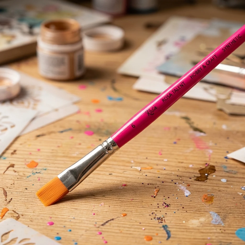 Пензель для декору, синтетика плоска, №6, коротка ручка, Rosa Talent